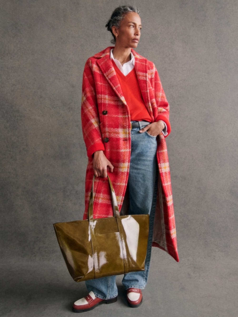 Gorgeous women’s Sézane red plaid viktor coat